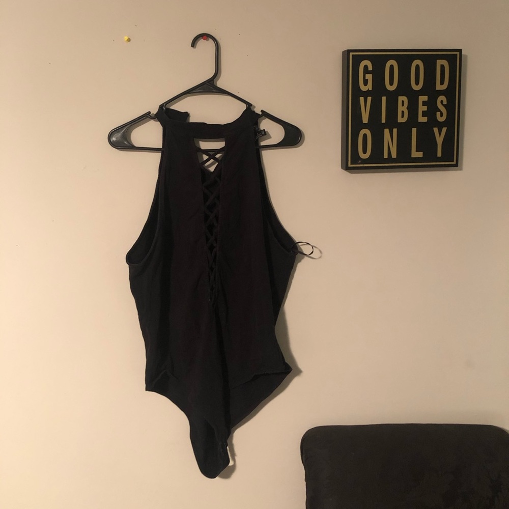 Black criss cross bodysuit